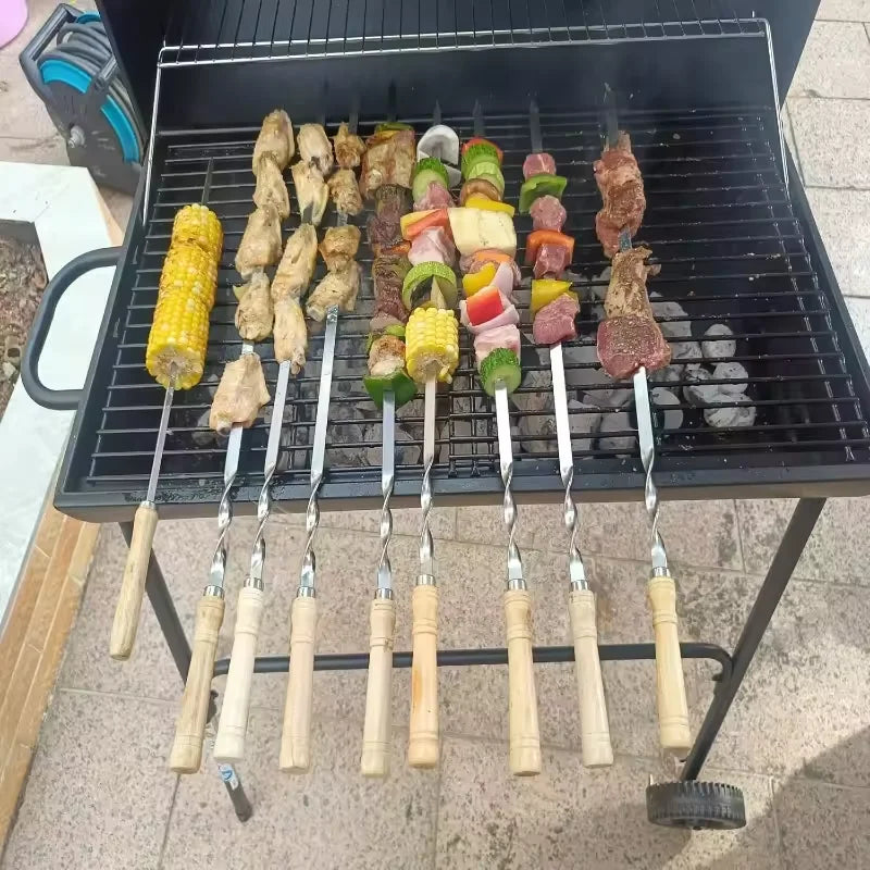 Stainless Steel BBQ Skewers 45/55cm – 6pc Reusable Kebab Forks BBQ Grill Skewers Qst