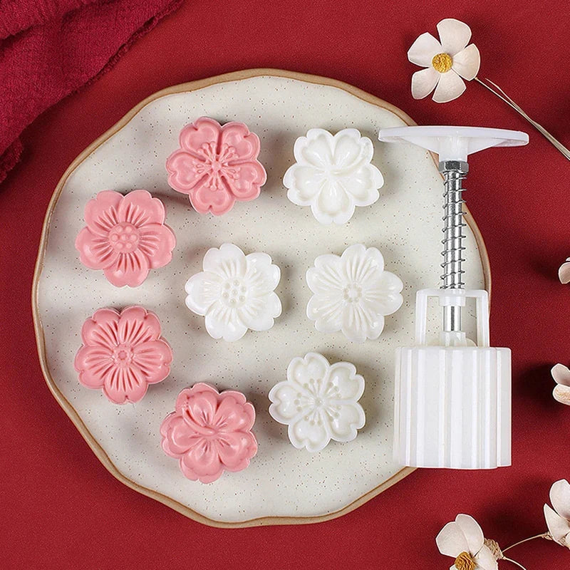 Cherry Blossom Mooncake Mold DIY Hand Press Pastry Tool Mooncake Baking Mold Qme