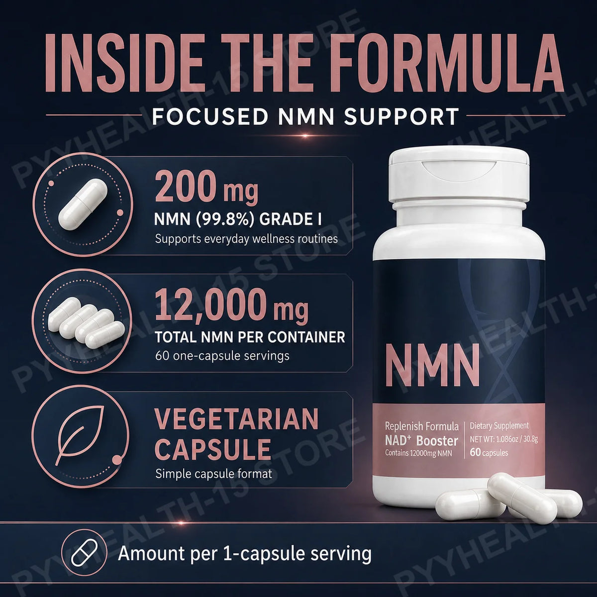 NMN 200mg Capsules 99.8% Purity – 60ct Daily Wellness Support NMN Supplement Qst