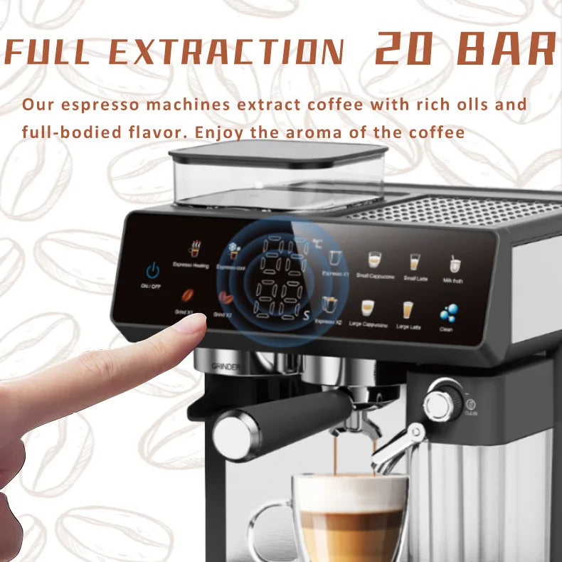 1800W Semi-Auto Espresso Machine with Burr Grinder & Steam Espresso Machine Qst