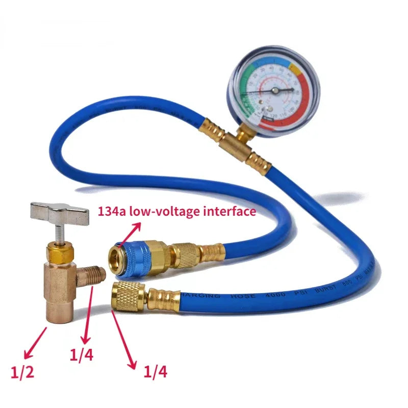 R134A Car AC Refrigerant Recharge Hose with Pressure Gauge AC Recharge Hose Kit Qme