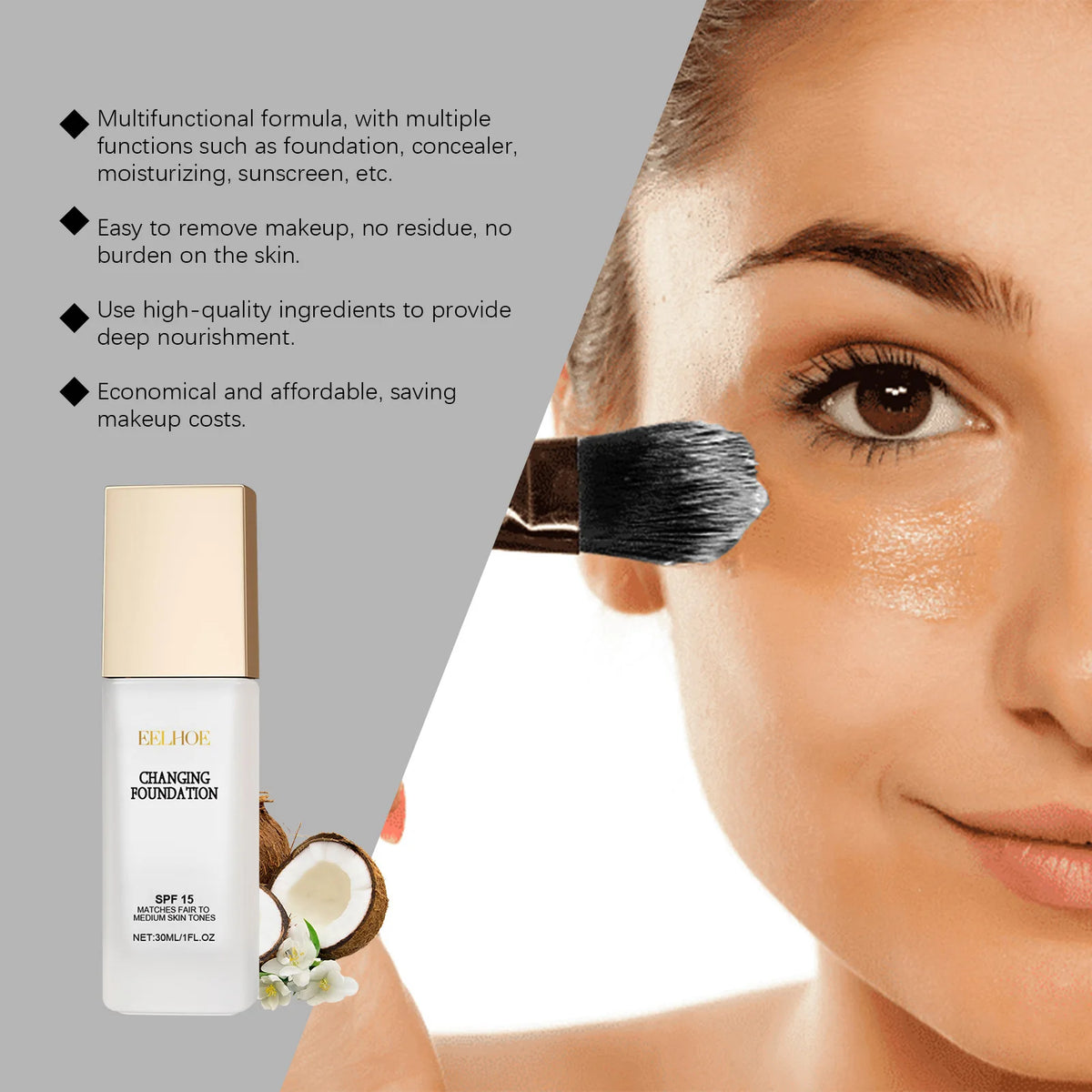 EELHOE SPF 15 Colour Changing Full Coverage Foundation 30ml Liquid Foundation Qst