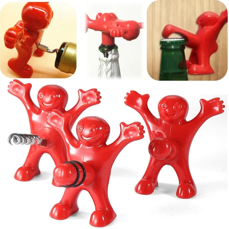 Funny Red Man Novelty Wine Beer Bottle Stopper & Opener Set Novelty Bottle Stopper Qst
