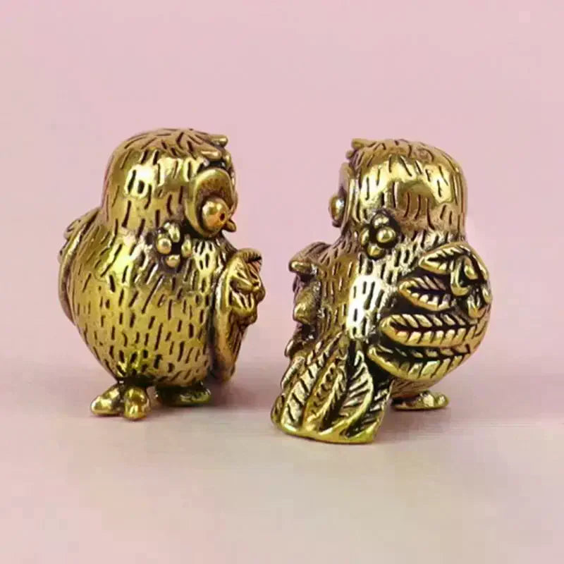 Mini Brass Owl Figurine – Retro Metal Bird Statue Tea Pet Decorative Figurine Qme