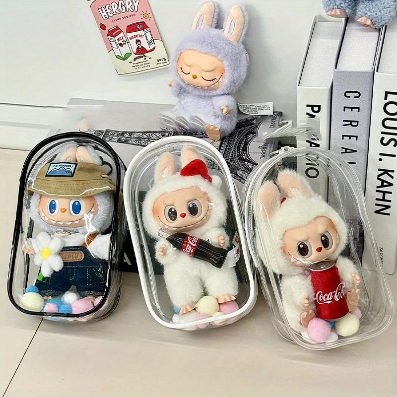 Labubu Dust Cover PVC Transparent Portable Storage Bag Collectible Figure Bag Qme