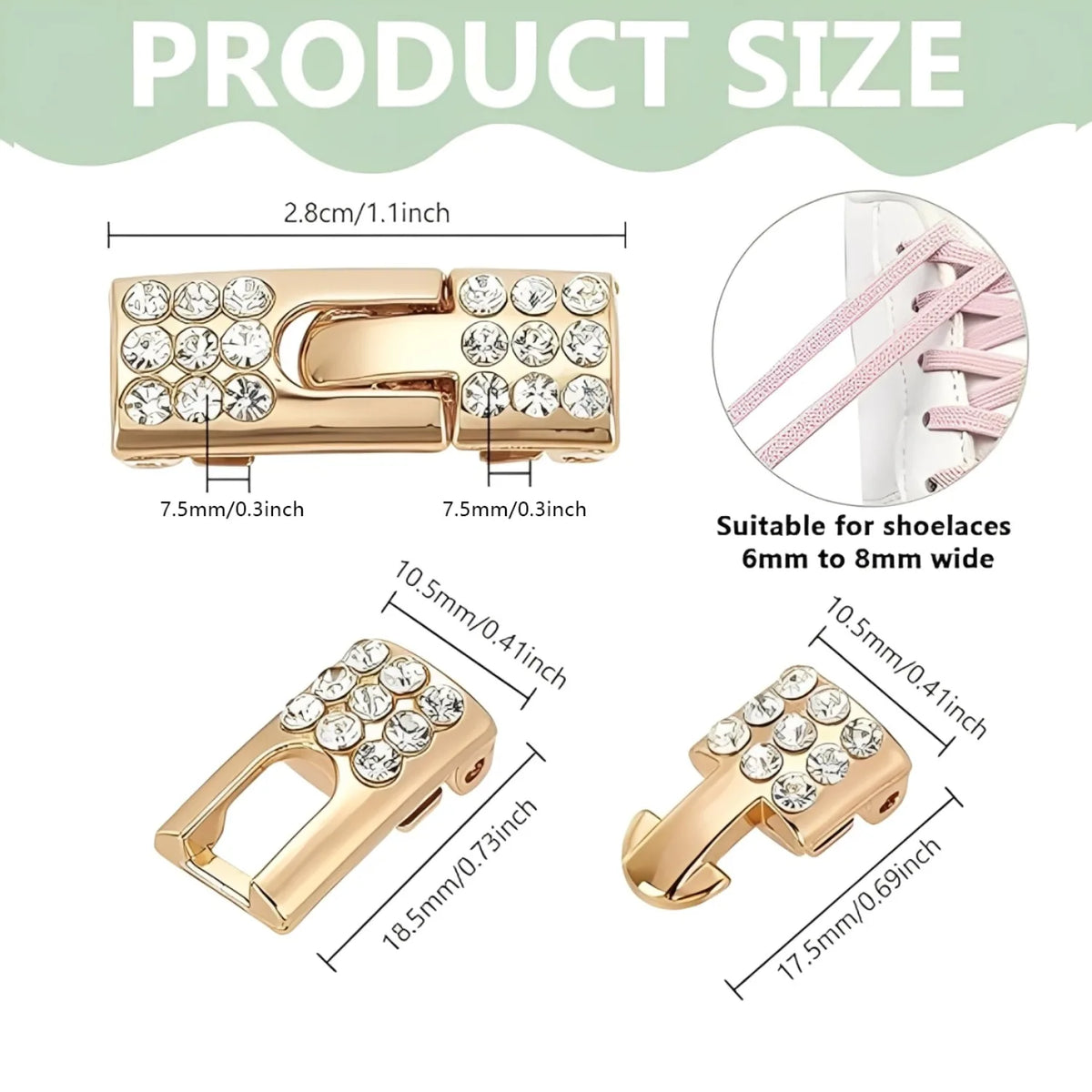 Diamond Bling No-Tie Shoelace Buckle Locks – Gold Metal Shoelace Buckle Locks Qme