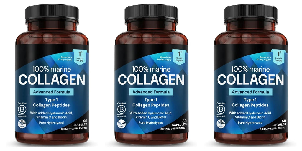 Marine Collagen Capsules – Type I Peptides, Hyaluronic Acid, 60ct Collagen Supplement Qst 3bottles 180capsules