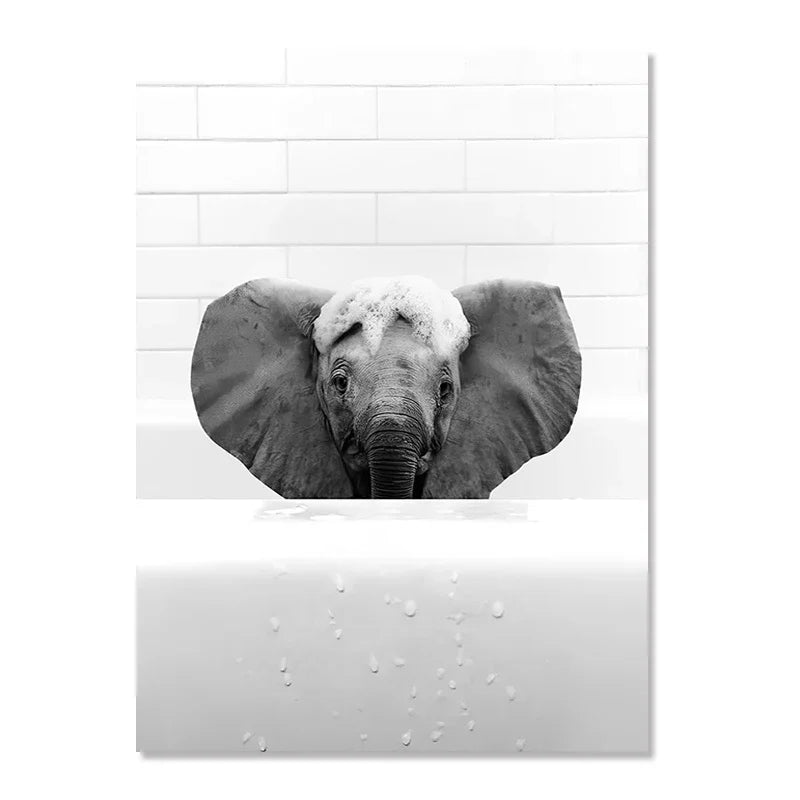 Nordic Animal Canvas Wall Art – Black & White Bathroom Poster Canvas Wall Art Qst 15 40x60cm Unframed
