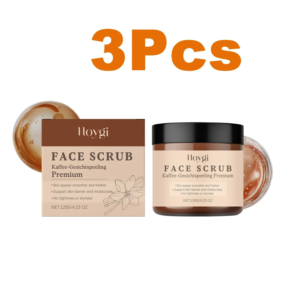 Vanilla Coffee Facial Scrub – Deep Cleansing & Oil Control Facial Exfoliating Scrub Qme 3 x 120g Boxed