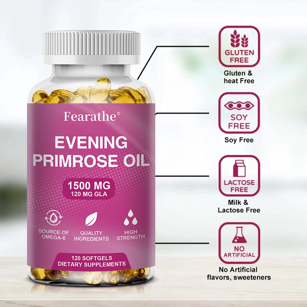 Evening Primrose Oil 120 Capsules – Cold Pressed GLA Supplement Herbal Oil Supplement Qst