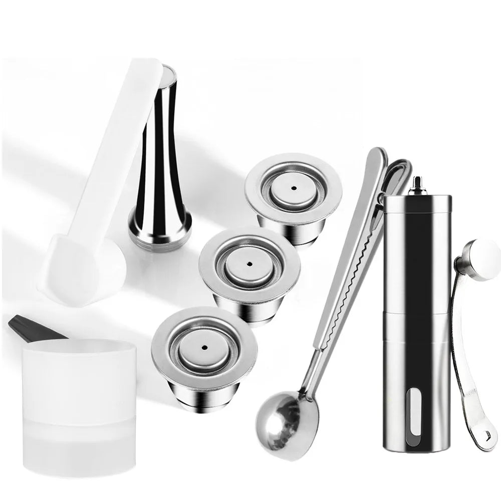 Reusable Stainless Steel Nespresso Pods + Tamper & Dosing Ring Refillable Coffee Pods Qst 3 pod t dsg