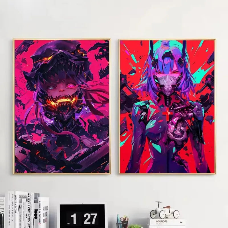 Cyberpunk Anime Girl Canvas Poster | Modern Wall Art Decor Canvas Wall Art Qst