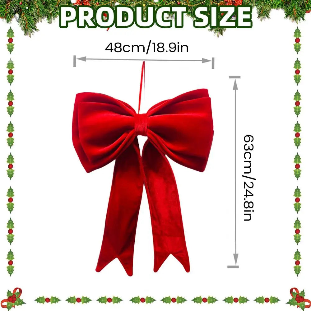 Velvet Christmas Bows 19x25" – Hangable Holiday Decor Christmas Bow Decoration Qme Red Others