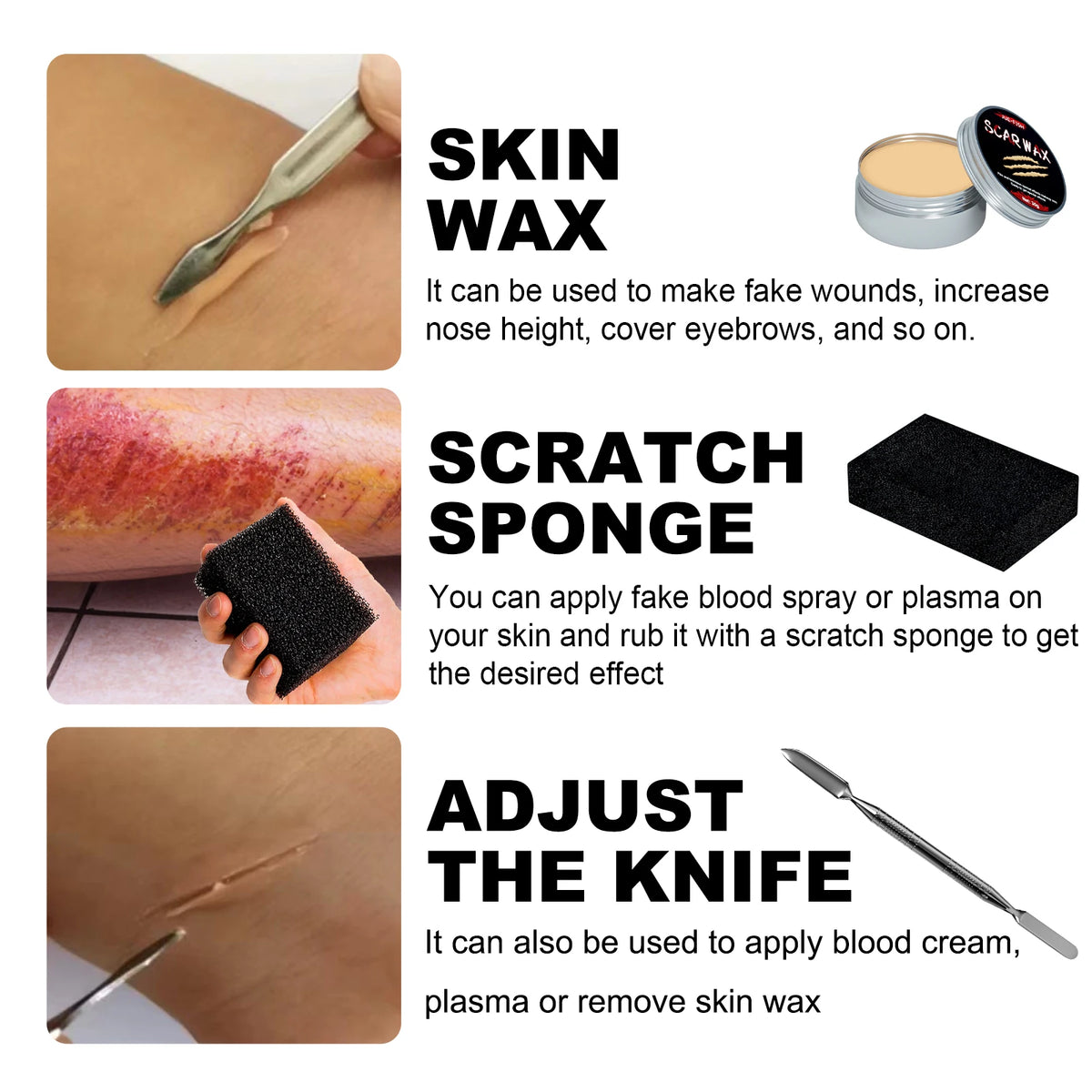 Halloween SFX Makeup Kit – Fake Blood, Scar Wax & Tool SFX Makeup Kit Qst