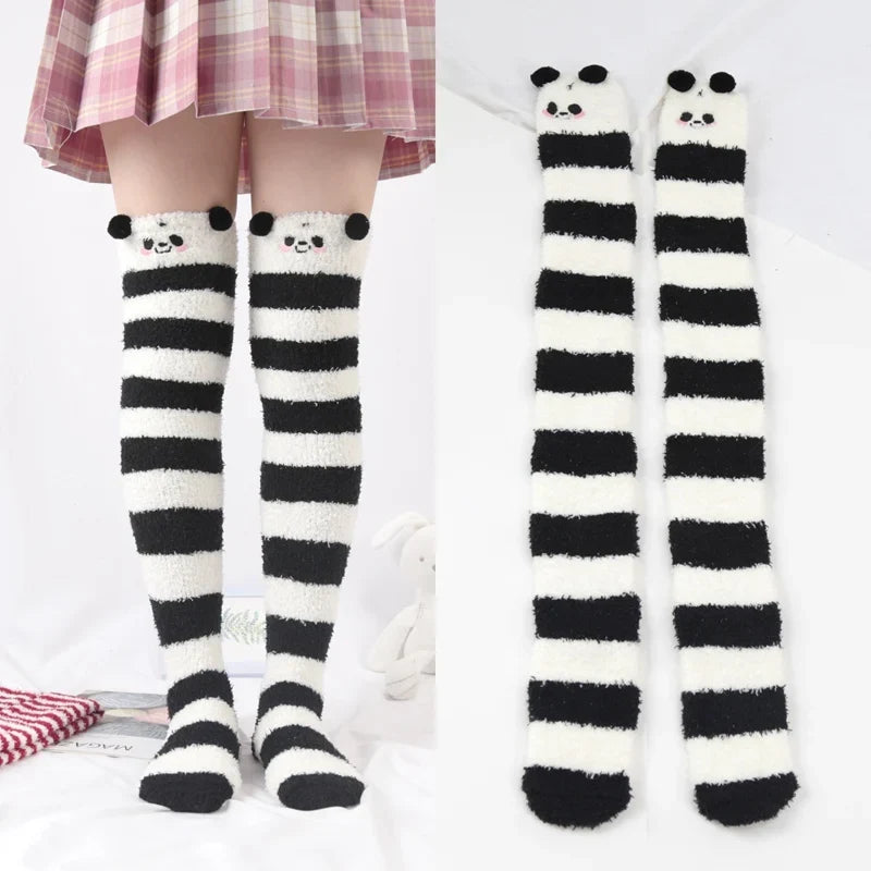 Women's Striped Coral Velvet Thick Winter Long Socks – 5 Colors Winter Long Socks Qme