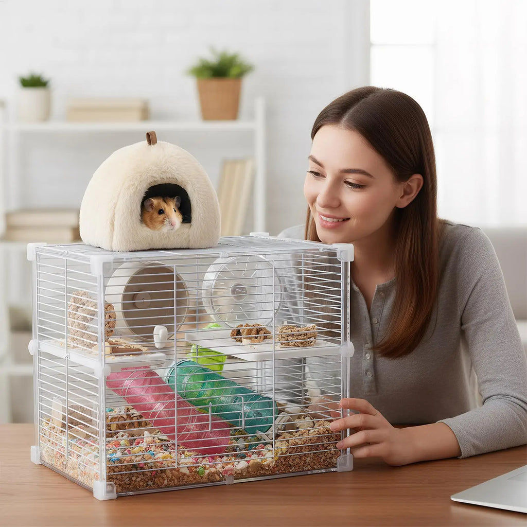 Hamster Plush House – Warm Winter Pet Cave with Detachable Pad Small Pet House Qme
