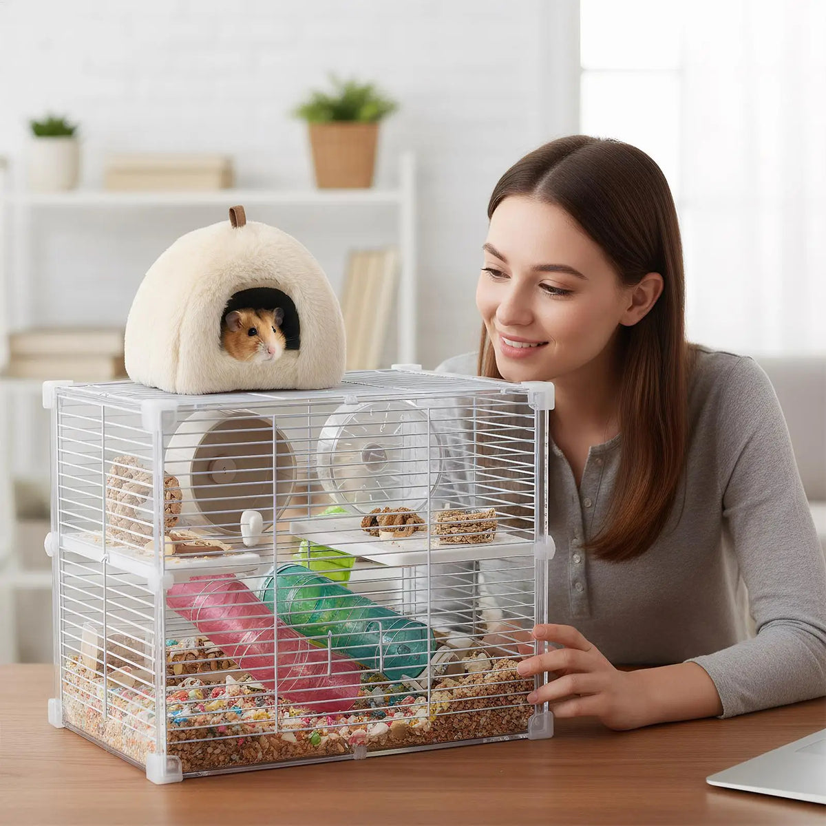 Hamster Plush House – Warm Winter Pet Cave with Detachable Pad Small Pet House Qme