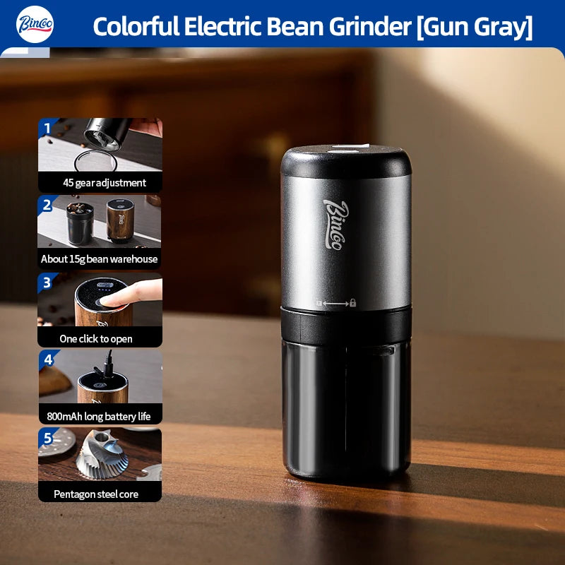 Bincoo Electric Burr Coffee Grinder – Portable Bean Mill Electric Coffee Grinder Qst Grey 1pc