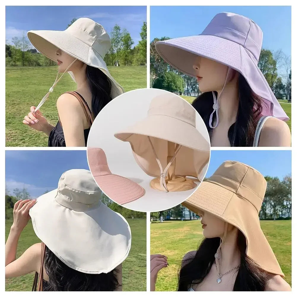 Women's Large Brim Sun Hat with UV Neck Flap – 5 Colors Wide Brim Sun Hat Qme