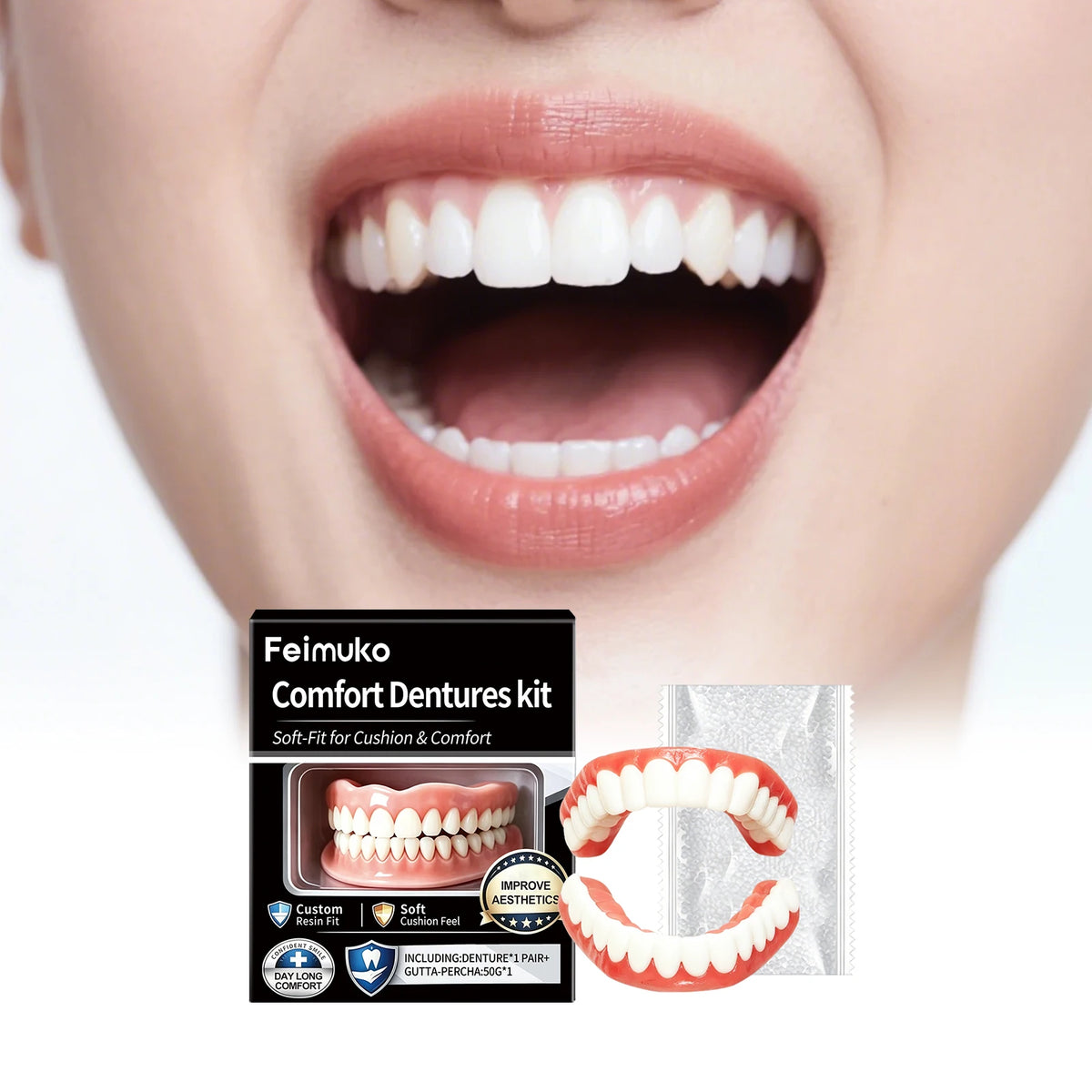 Soft Silicone Reline Dentures – Comfort Fit Fake Teeth for Adults Cosmetic Dentures Qst