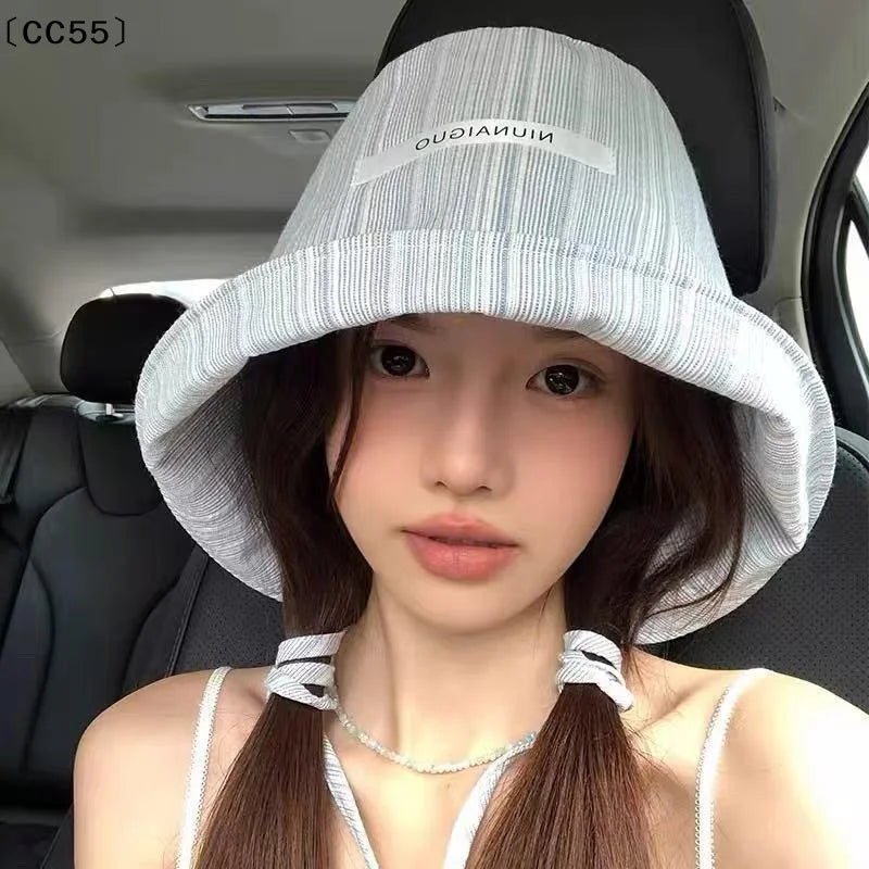 Women's Striped Bucket Hat – Wide Brim Japanese Sun Hat Women's Sun Hat Qst