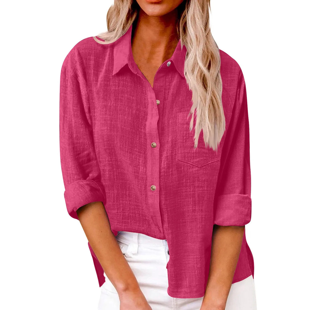 Women's Long Sleeve Turn-Down Collar Retro Linen Shirt Women's Long Sleeve Shirt Qme