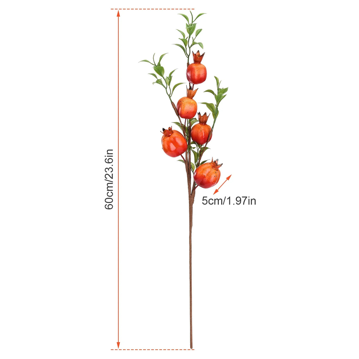 Artificial Pomegranate Branch Red Fruit Green Leaves 60cm Artificial Fruit Branch Qme