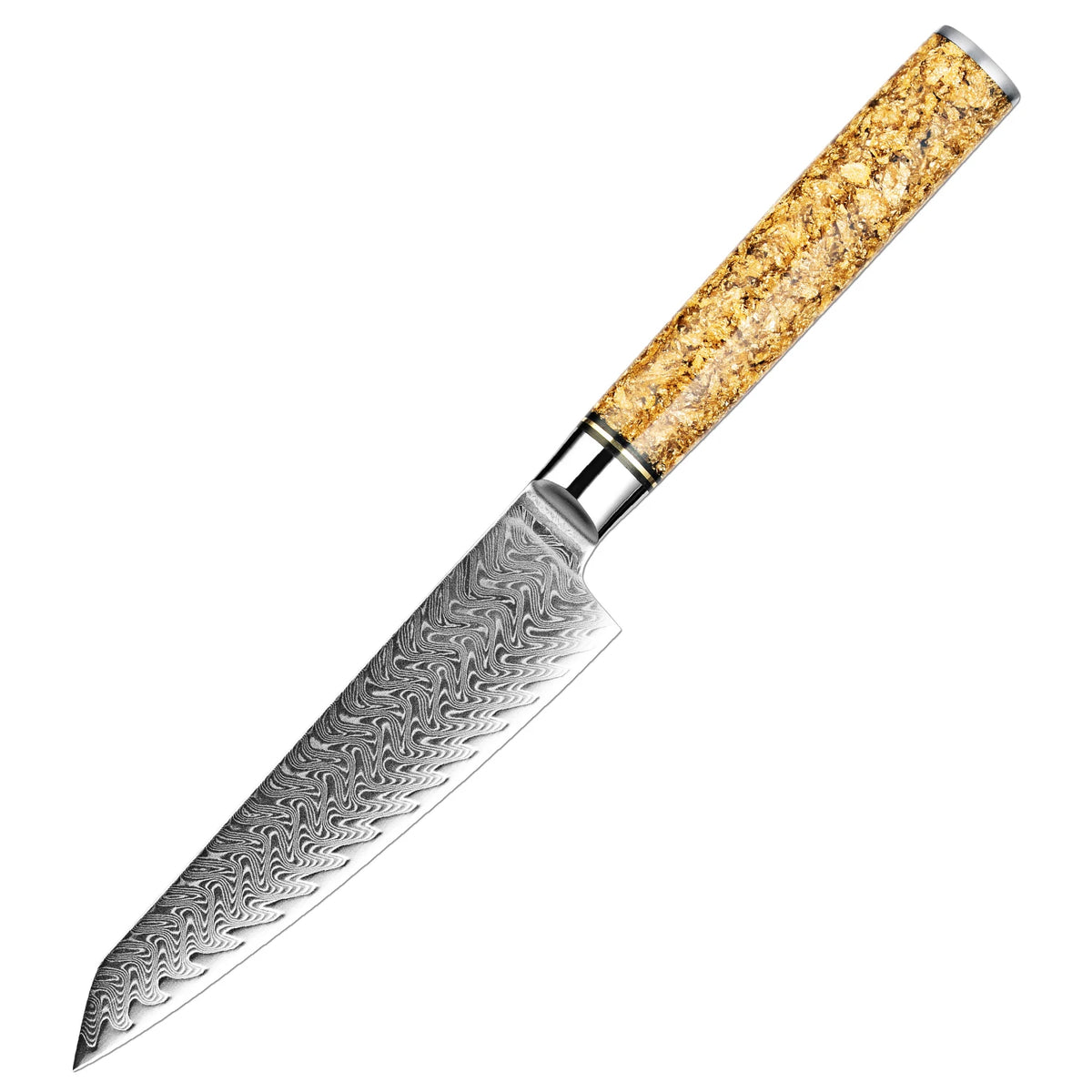 XITUO 5-Inch Damascus Steel Utility Knife – Gold Leaf Handle Damascus Utility Knife Qst Utility Knife