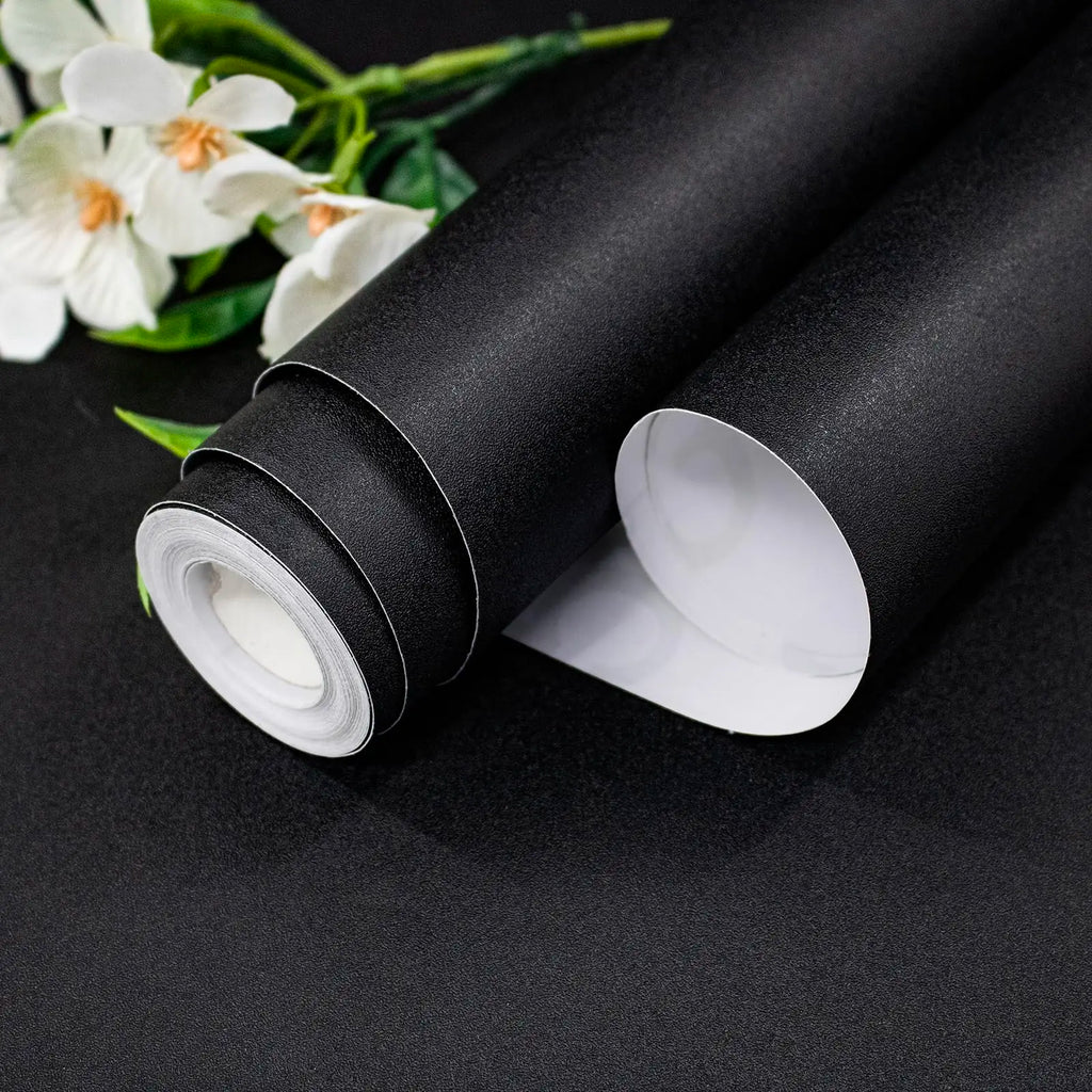 Matte Frosted Black Self-Adhesive Wallpaper – Waterproof PVC Self-Adhesive Wallpaper Qme