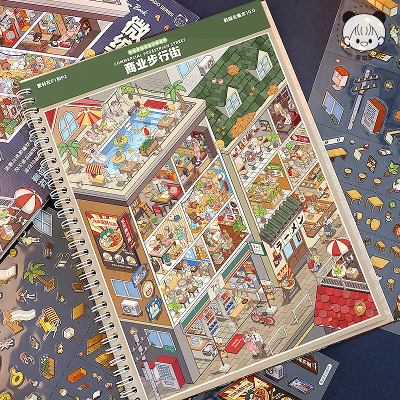 3D Cartoon DIY Cabin Scene Sticker Book – PET Craft Activity DIY Sticker Book Qme