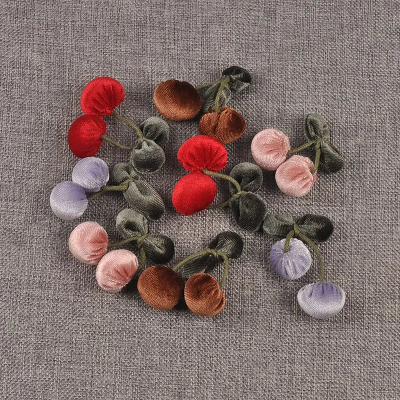 Cute Cherry Fabric Appliques for DIY Hair Accessories – 4pcs Fabric Appliques Qme