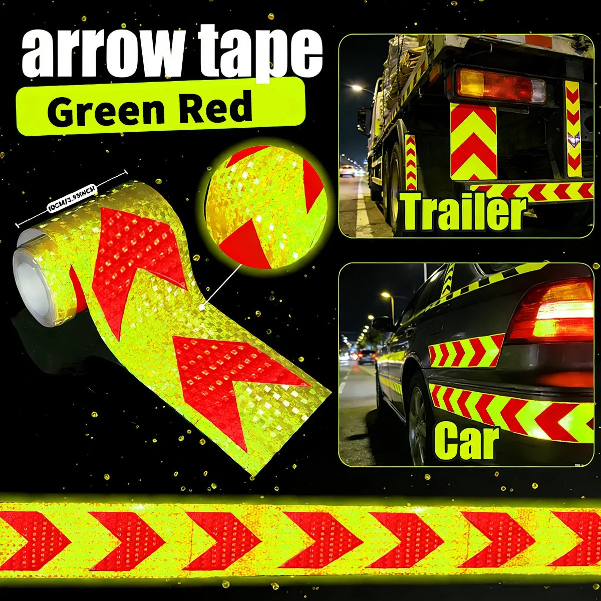Waterproof Arrow Reflective Warning Tape Stickers | 5 Colors Reflective Safety Tape Qme Green Red 1m 10cm