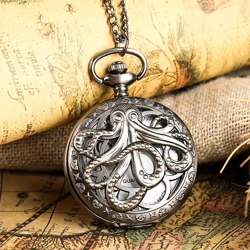 Antique Octopus Steampunk Hollow Semi-Hunter Quartz Pocket Watch Steampunk Pocket Watch Qme