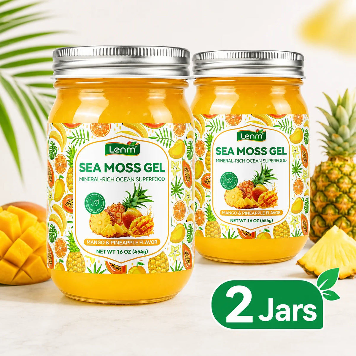 Wildcrafted Irish Sea Moss Gel Mango Pineapple 454g Sea Moss Supplement Qst 2 jars
