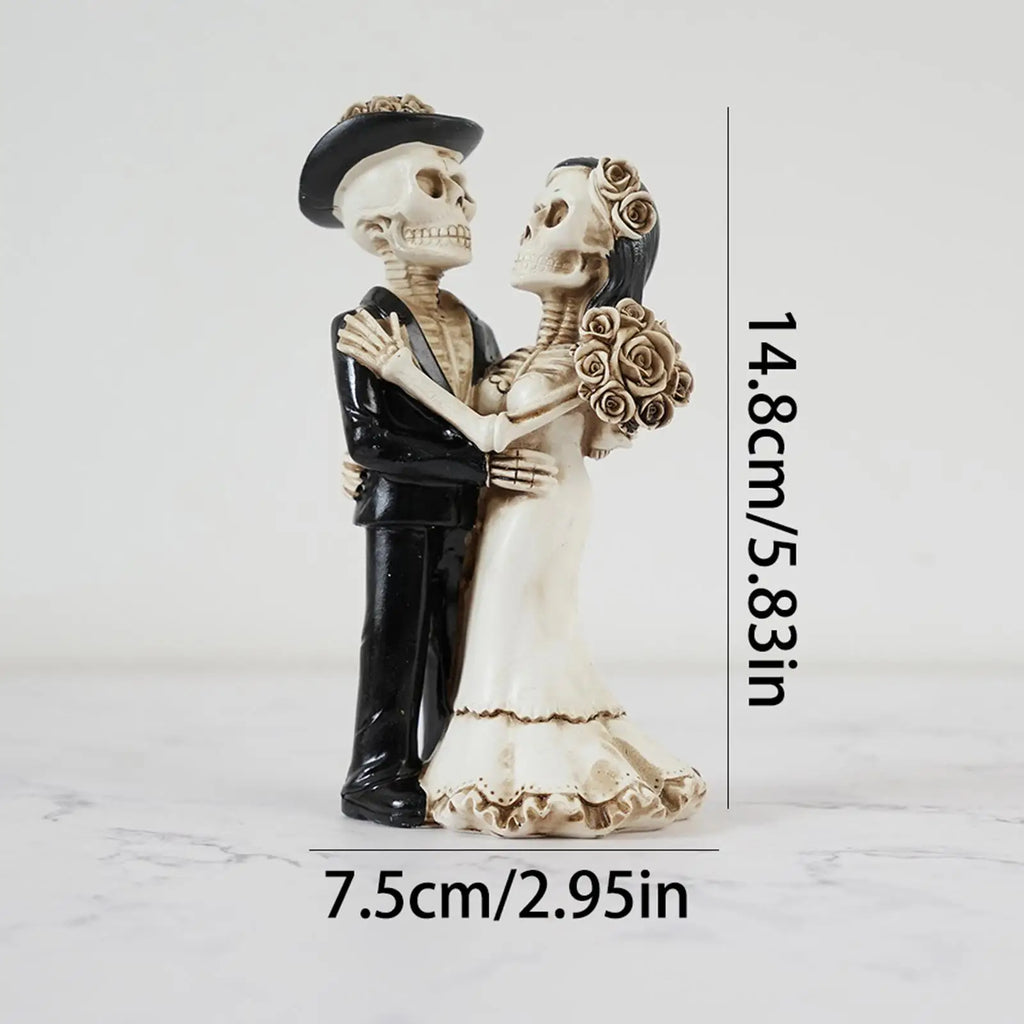 Gothic Skeleton Bride & Groom Resin Couple Desk Figurine Gothic Resin Figurine Qme