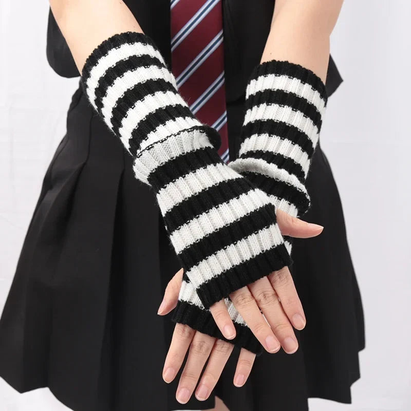 Women's Long Fingerless Gloves Lolita Kawaii Cosplay Mittens Fingerless Arm Warmers Qme