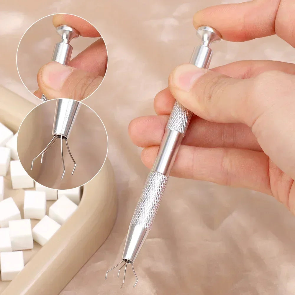 Nail Art Sponge Grabber Set – Square Blending Sponges & Metal Pen Nail Art Tool Set Qme