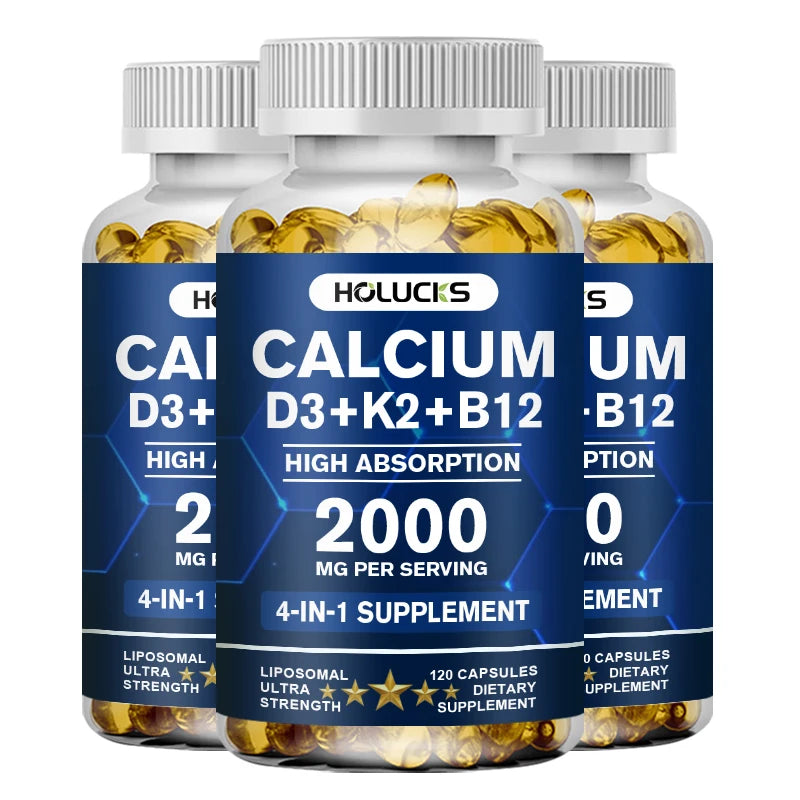 HOLUCKS Calcium Capsules with D3 & K2 – Bone & Heart Support Calcium Supplement Qst 120pcs - 3 BOX