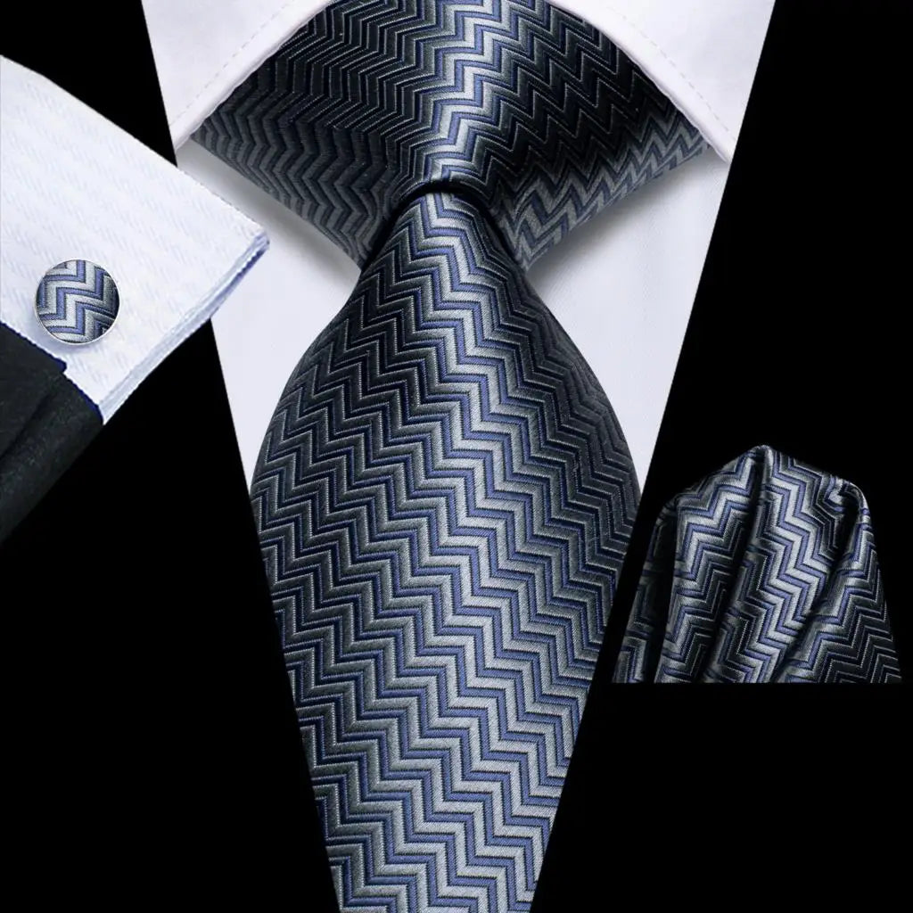 Hi-Tie Men's Silk Necktie Handkerchief & Cufflinks Set Silk Necktie Set Qme SN-3758
