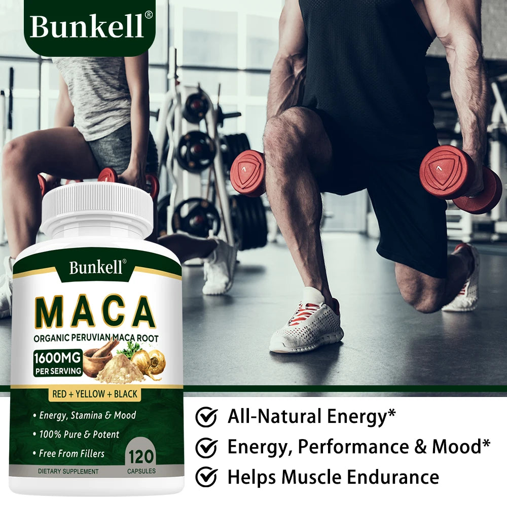 Organic Maca Root Capsules 1600mg – Triple Black Red Yellow Blend Maca Root Supplement Qst
