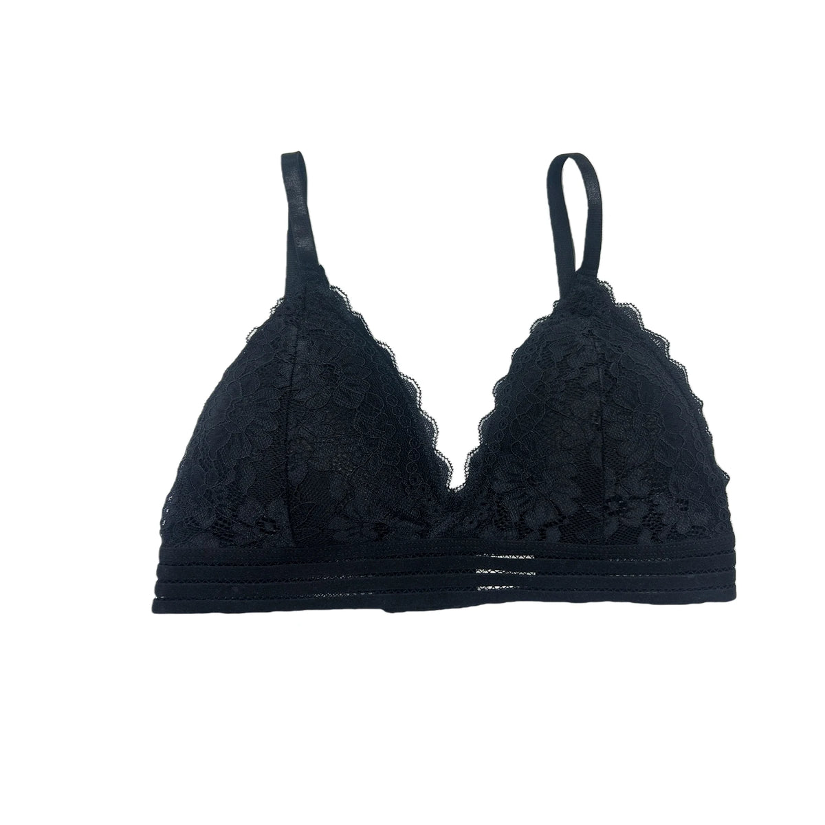 Zeriluna Deep V Triangle Bralette – Wire-Free Lace for Women Lace Bralette Qst Black M