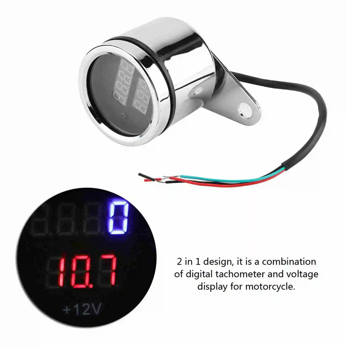 2-in-1 Motorcycle LED Digital Tachometer & Voltmeter Gauge Motorcycle Gauge Qst