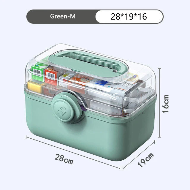 3-Layer First Aid Kit Organizer Box – Lockable & Portable First Aid Organizer Box Qst Green-M