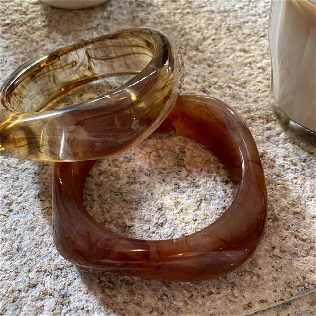 Y2K Coffee Chunky Acrylic Resin Bangles – Goth Geometric Style Chunky Resin Bangle Qme