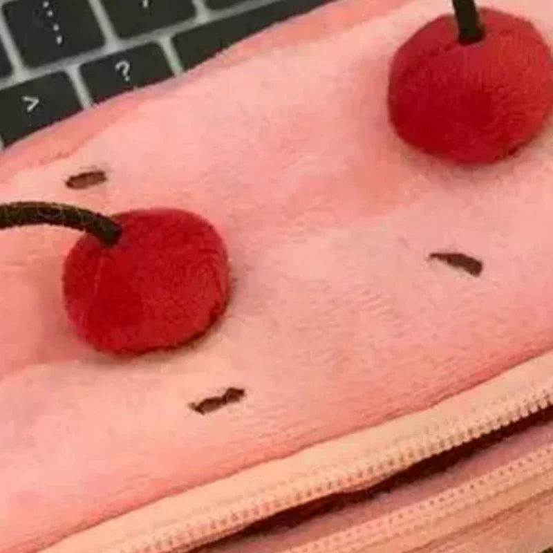 Kawaii Cherry Cake Plush Pencil Case – Large Capacity Fuzzy Kawaii Pencil Case Qme