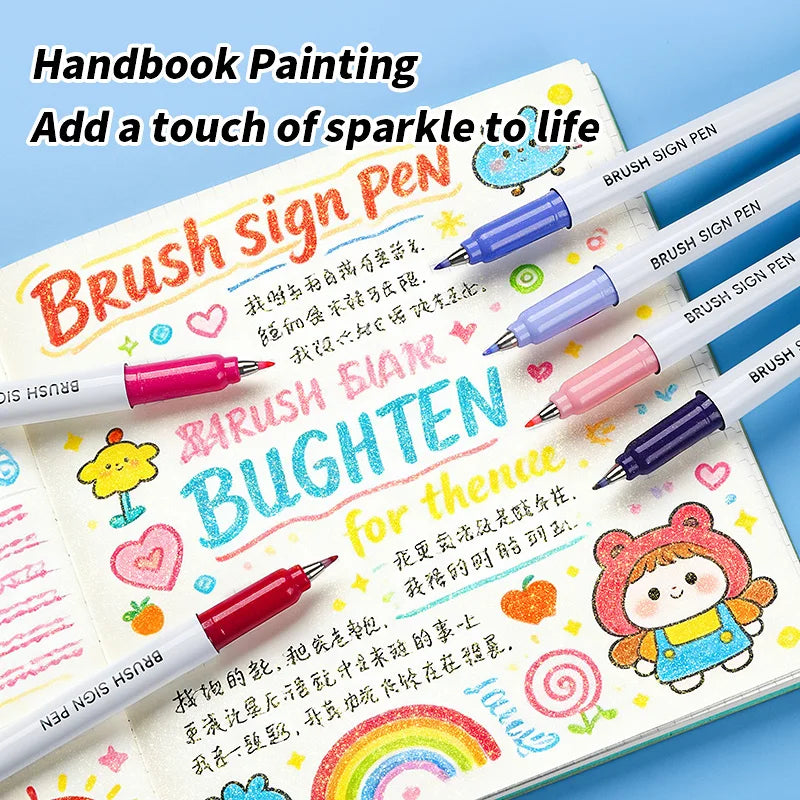 24-Color Glitter Brush Pens – Acrylic Ink Sparkle Markers Glitter Art Markers Qme