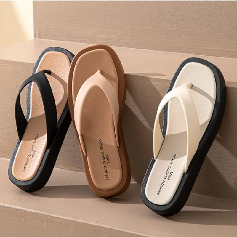 Women's Platform Flip Flops – Thick Bottom Leather Sandals Platform Flip Flops Qme