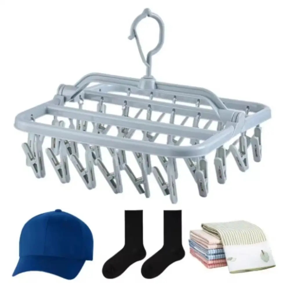 Windproof Folding Clothes Drying Hanger with Spring Clips Folding Drying Hanger Qme