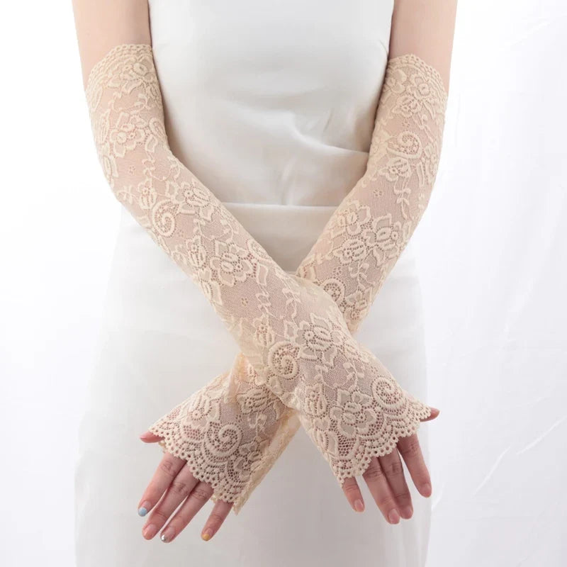 Women's Lace UV Arm Sleeves – Fingerless Sun Protection Gloves UV Arm Sleeves Qme