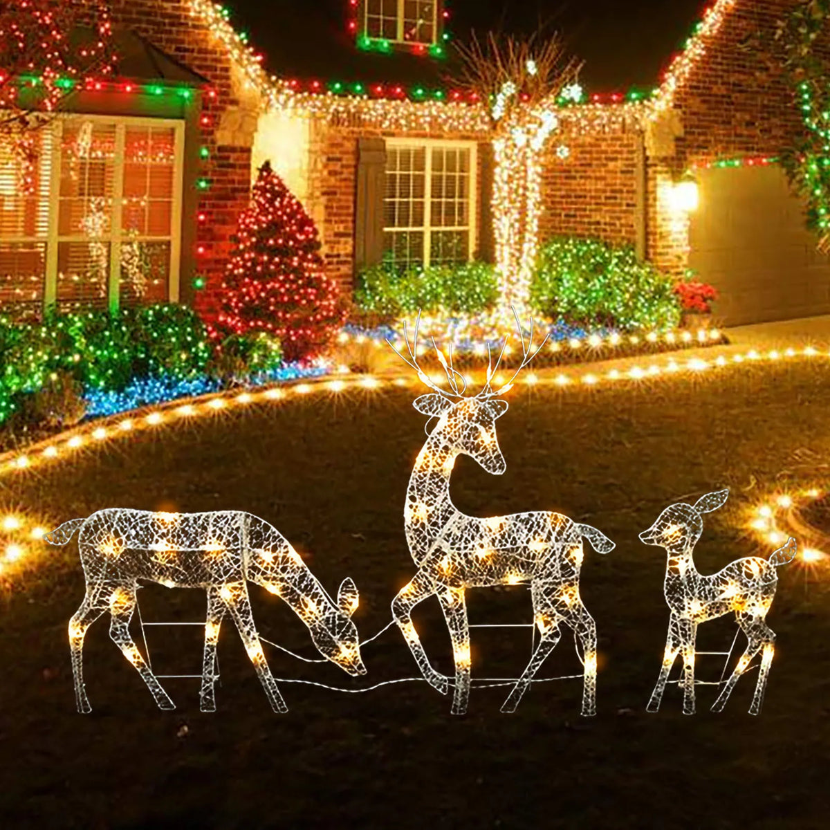 Christmas LED Reindeer Family Wicker Yard Decoration Set LED Christmas Decoration Qme